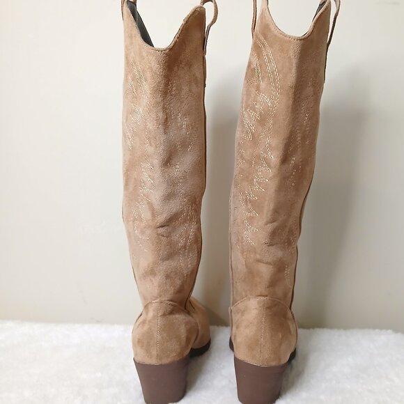 Faux Suede Western Inspired Pointed Toe Boots Tan Size EU 37/US 6.5 - Picture 3 of 8